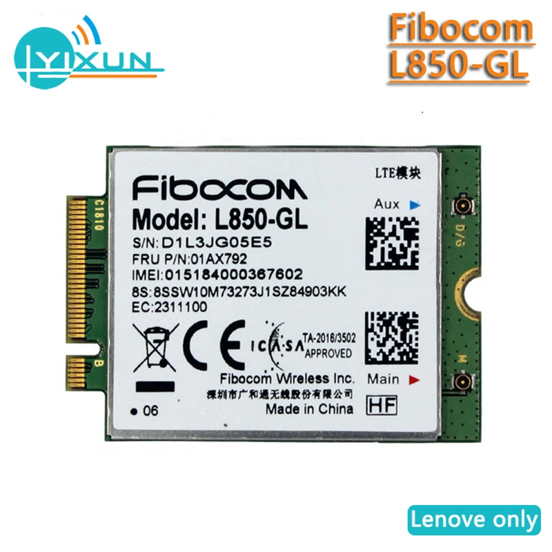 

Fibocom L850-GL WWAN Card 4G LTE Wireless Module FRU 01AX792 01AX791 02HK712 X1 Carbon 6TH antenna T490 T590 X390 X380 L580 P52