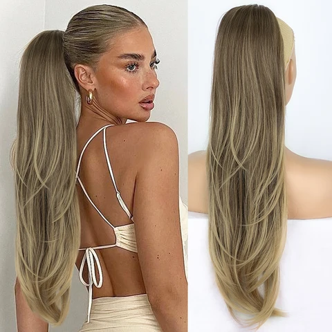 AISI HAIR синтетический длинный волнистый конский хвост Омбре Платиновый шнурок прямой конский хвост удлинитель для женщин термостойкие волосы