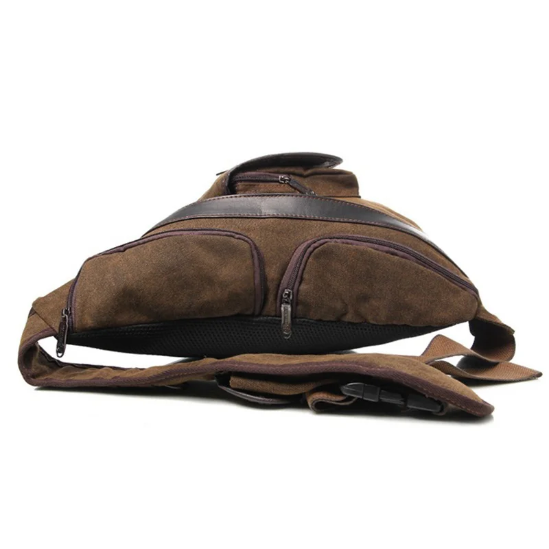 Мужской холщовый рюкзак-слинг дорожная вместительная сумка-мессенджер на ремне