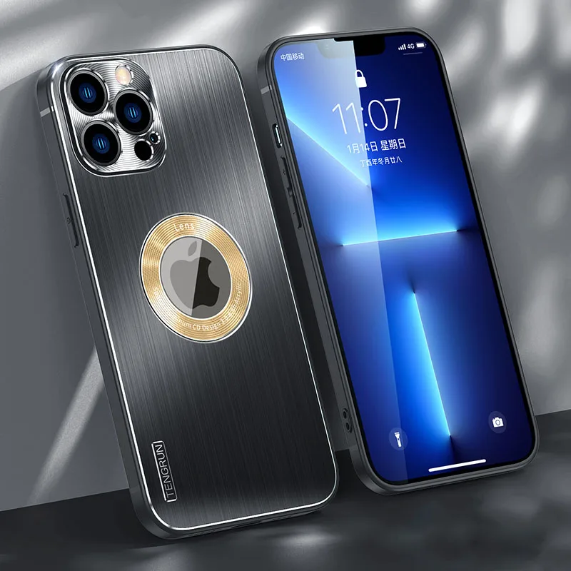 

Luxury Brushed Metal Phone Case For iphone 13 12 11 Pro Max Case aluminium alloy Lens All-Inclusive Anti-Fall Protection Cover