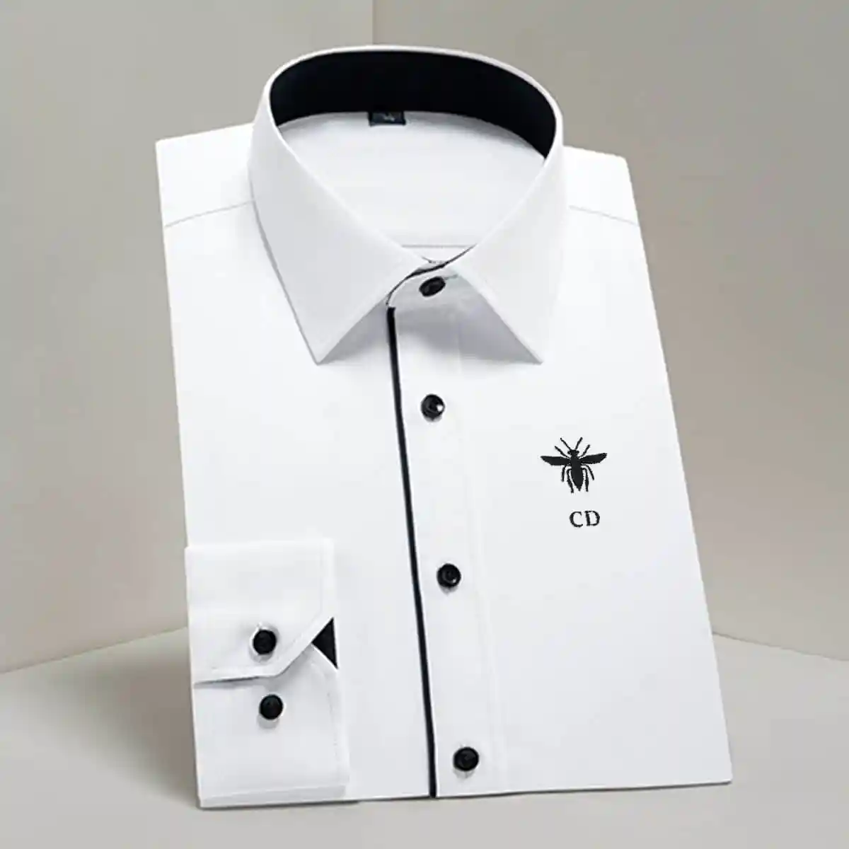 

Mens Luxury Brand Christian CD Spider Embroidery Shirts Male Button Up Blouse Covered Business Standard-fit Long Sleeve Shirts