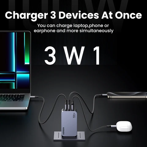 Зарядное устройство UGREEN, 100 Вт, USB C, QC4.0 3,0, быстрая зарядка для Macbook, ноутбука, планшета, PD, быстрая зарядка для iPhone 15 14 13 Pro