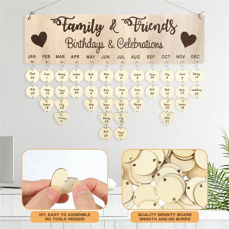 

1 Set Wooden Calendar Plaque Family Reminder Calendar Home Wall Hanging Decor Date Reminding Board