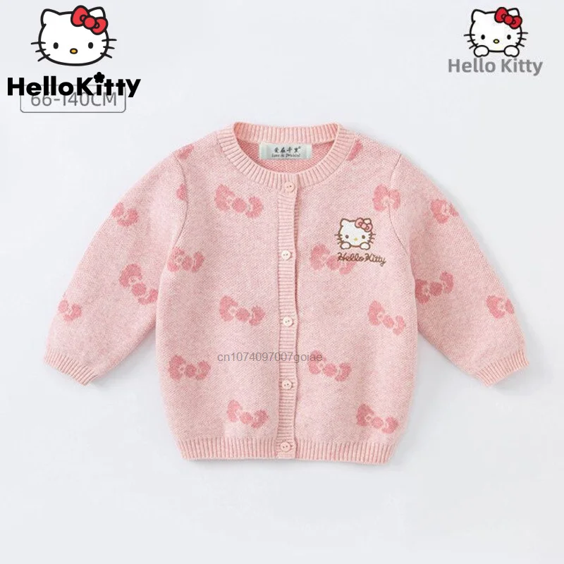 

Cartoon New Fashion Hello Kitty Sweater Cardigan Autumn Children Clothes Women Cute Girl Kids Base Coat Long Sleeve Kawaii Tops
