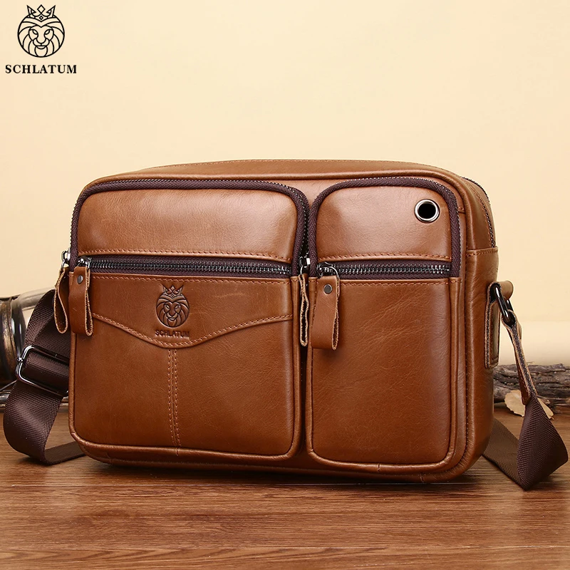 

Модные Дизайнерские мужские сумки SCHLATUM на одно плечо из натуральной кожи под заказ, прямоугольные сумки-мессенджеры в стиле ретро
