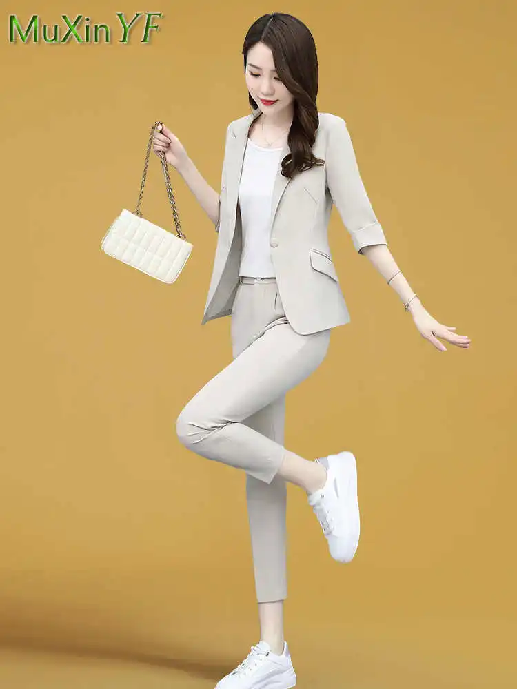 Women's Fashion Blazer Pants Suit 2022 Spring Autumn New Casual Suit Jacket Trousers Two-piece Korean Elegant Professional Wear