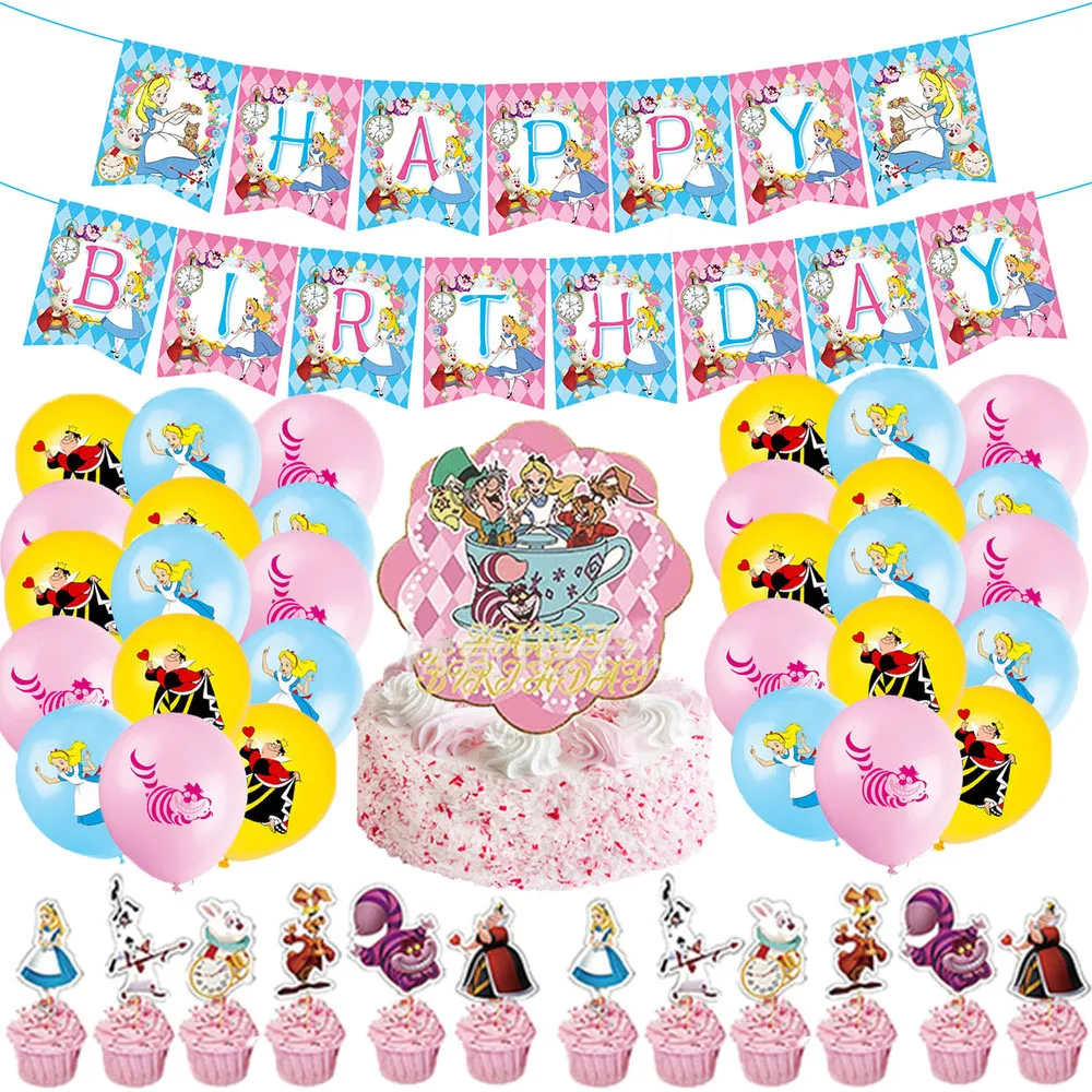 

New Princess Alice in Wonderland Birthday Party Decoration Banner Hanging Spiral Cake Topper Balloon for Kid Boy Party Supplies
