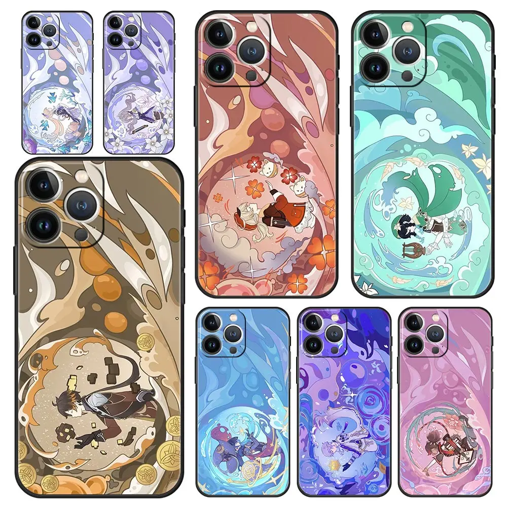 

Luxury Phone Case For iPhone 14 11 Pro Max 13 12 mini XS X XR SE3 7 8 Plus Soft Genshin Impact Cartoon Logo Cover Protect Funda