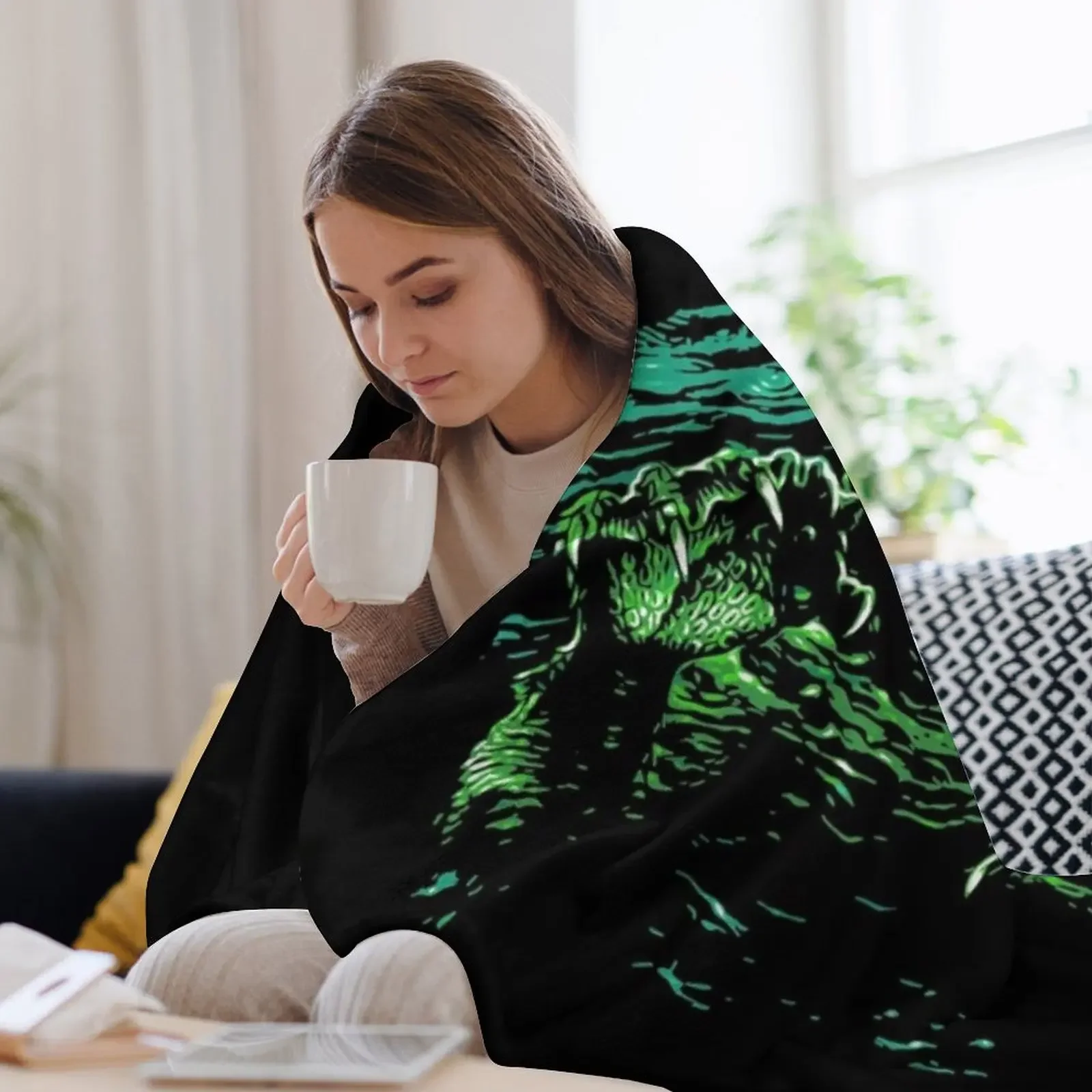 Ретро винтажное одеяло Существо из черной лагуны движущееся декоративное мягкие