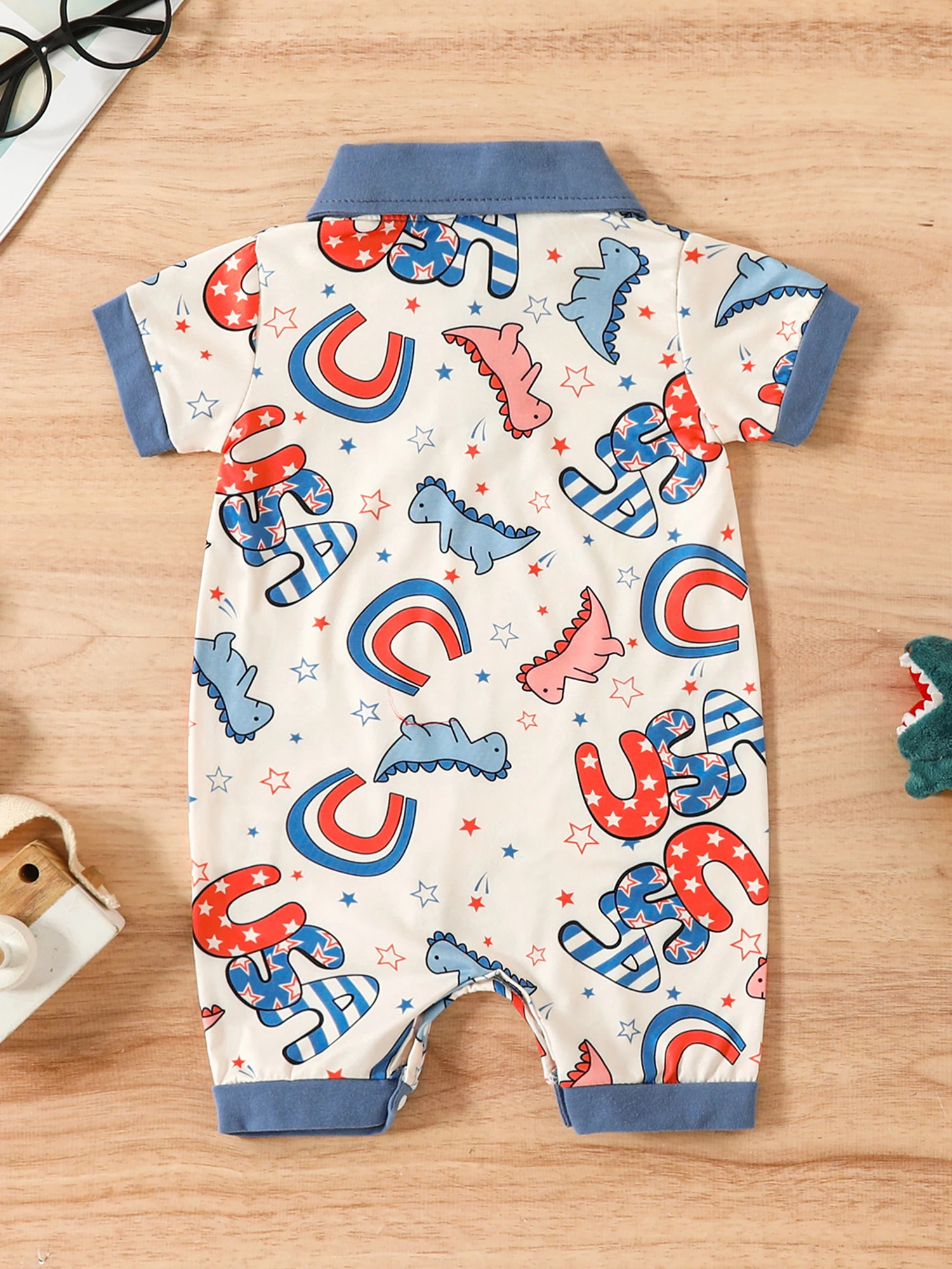 

GOOCHEER Mameluco de manga corta para bebé y niño del 4 de julio con la bandera de Estados Unidos ropa del día de la
