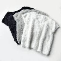 alpaca short sleeve sweater for ruandai 2022 summer new short v neck lazy fur single breasted slim fit knit cardigan women