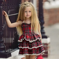 popular childrens dress girls lace suspender dress baby plaid puffy cake princess dress for girls