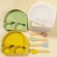 3pcs baby soft silicone sucker dishes plate waterproof bibs spoon fork sets non slip feeding dishes childrens tableware