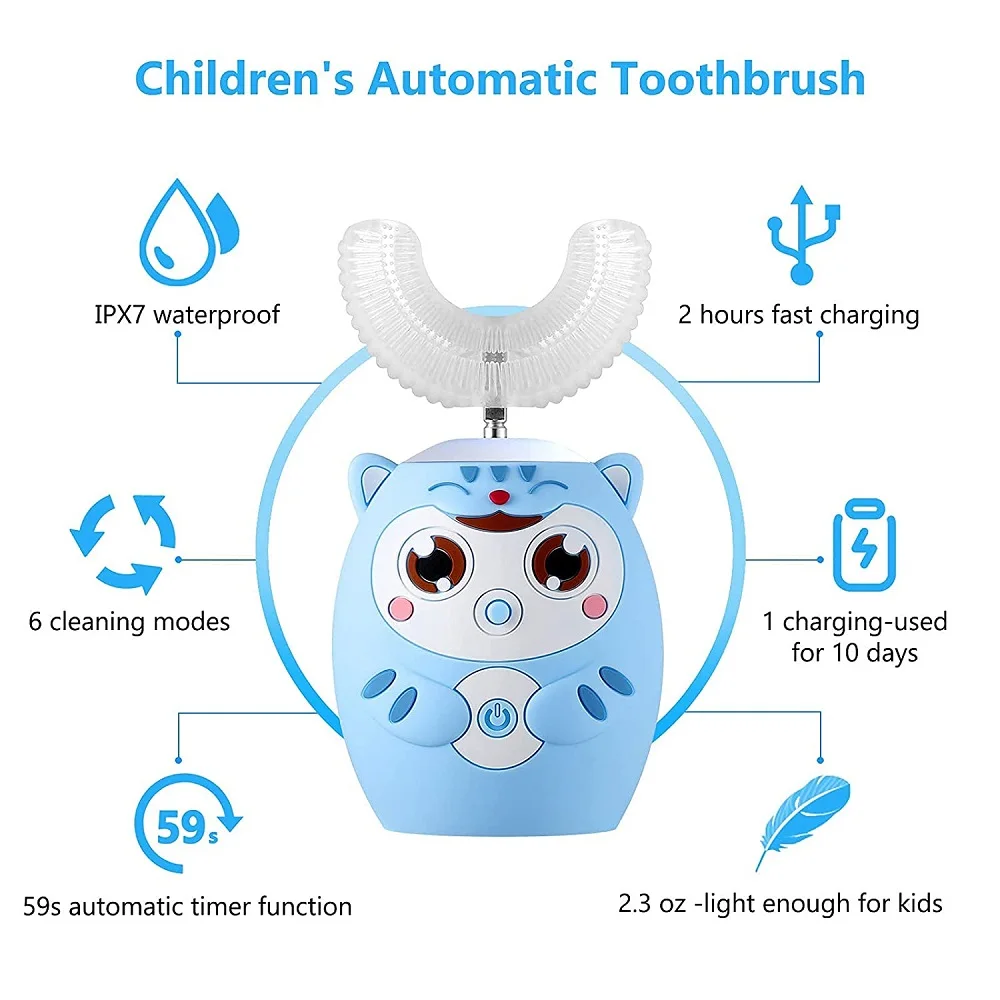 Children Electric Sonic Toothbrush U Shaped Automatic Toothbrushes 360° Cleaning IPX7 Waterproof Toddler Kids Whitening Brush enlarge