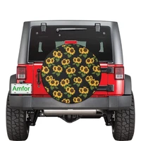 sunflower tire cover spare wheel cover floral yellow flowers black custom unique design back tire adventurous lover gift