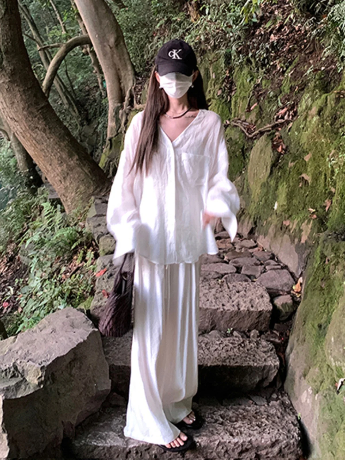 Комплект женских белых льняных рубашек свободная летняя одежда для защиты от