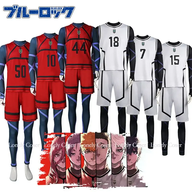 

Anime Blue Lock Cosplay Costume Yoichi Isagi Hyoma Chigiri Team White Red Uniform Wig Meguru Bachira Football Jersey Sportswear