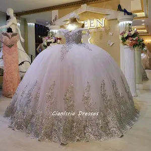 Glitter Crystal Beading Embroidery Dubai Wedding Dress Ball Gown Sparkly Off The Shoulder Tassel Sau