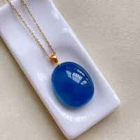 natural deep blue aquamarine oval bead pendant 2419mm aquamarine brazil jewelry women 18k gold stone jewelry necklace aaaaa