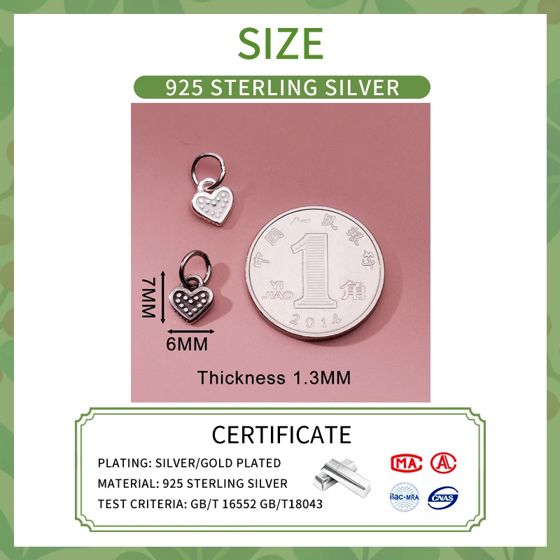 S925 Стерлинговое Серебро подвеска в форме сердца DIY браслет аксессуар ручной