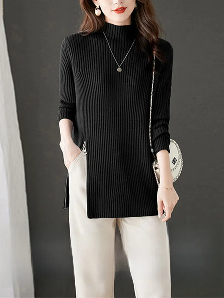 00 Pure Cashmere Half-high Collar Thickened Design Sense Sweater Women Autumn and Winter Wear Mid-Length Unique Super Nice Top