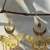 gold plated chain sun moon butterfly earrings fashion jewelry boho earrings amethyst pendant