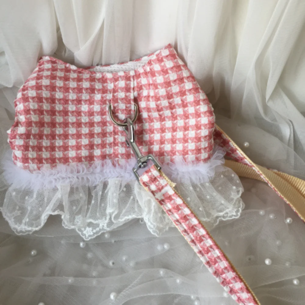Клетчатая нагрудная одежда для домашних животных Милая Кружевная тянущаяся