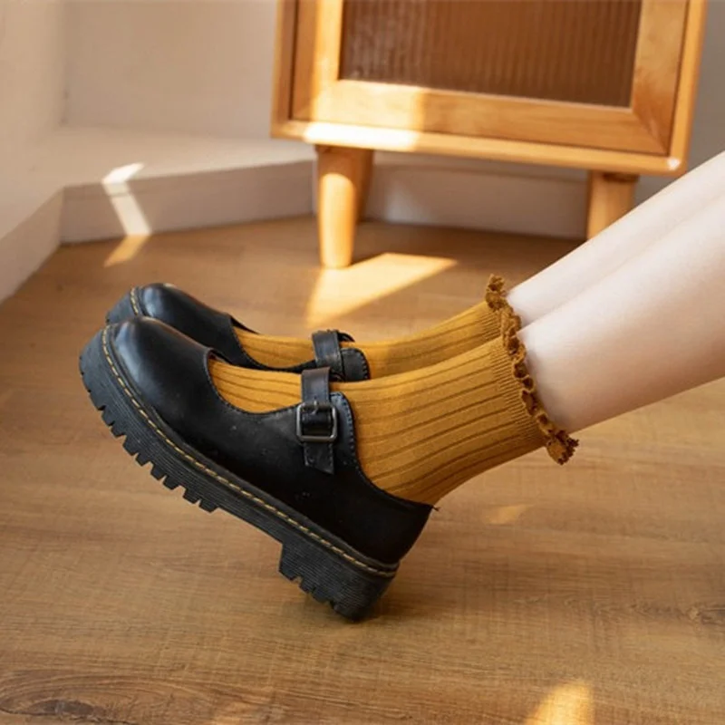 

Кружевные оборки в стиле "Лолита", милые студенческие свободные носки в стиле колледжа для девушек, женские модные однотонные носки в стиле ...