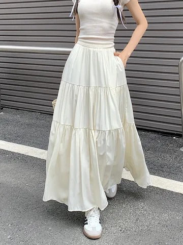 Женская длинная Плиссированная Юбка SURMIITRO, белая и черная элегантная юбка с высокой талией в Корейском стиле на лето 2024