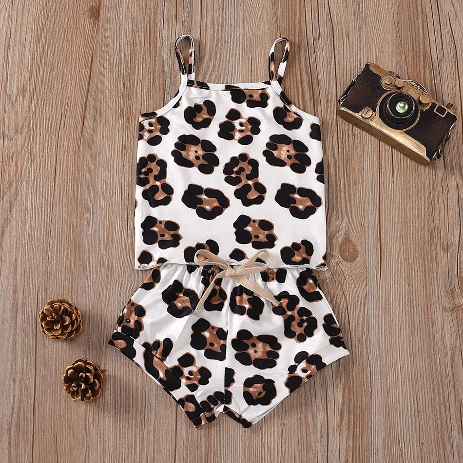 Conjunto de pantalones cortos bohemios para niña, pantalón de leopardo a la...