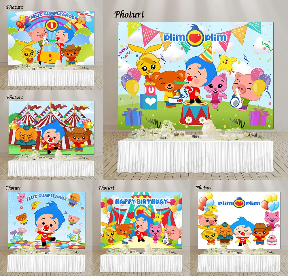 PHOTURT Plim фон детский день рождения фотография баннер мультфильм свинья медведь