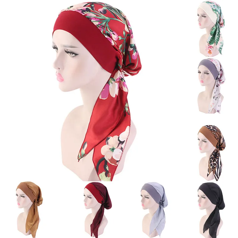 

2022 Fashion Printed Flowers Women Inner Hijabs Cap Muslim Head Scarf Turban Bonnet Ready To Wear Ladies Wrap Under Hijab Cap