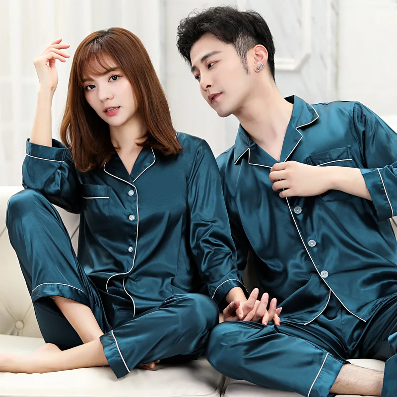 Couple Snight Pijamas Long Sleeved Silk Sleepwear Silk Pajamas for Women Pajamas Set Pijamas African Loungewear Mens Sleep Tops