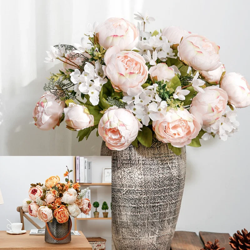 

Silk Fake Flowers 1Bouquet 13 Heads Artificial Peony Party Decorative Peonies Home Hotel Decor DIY Wedding Wreath Decoration