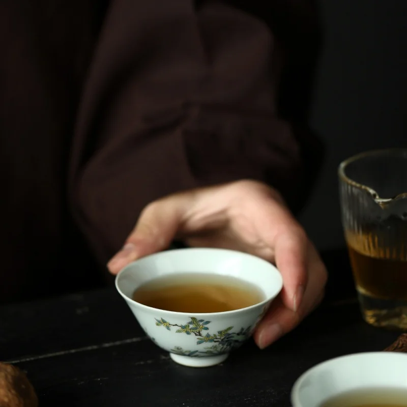 Фото Трехмерная роза с ручной росписью османтус большая чашка 90 мл Jingdezhen керамический чайный набор Shihua Cup №4