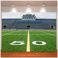 Photography Backdrop Fifty Yard Line Bleachers American Football Field with Empty Bleachers Background Yellow and White Line