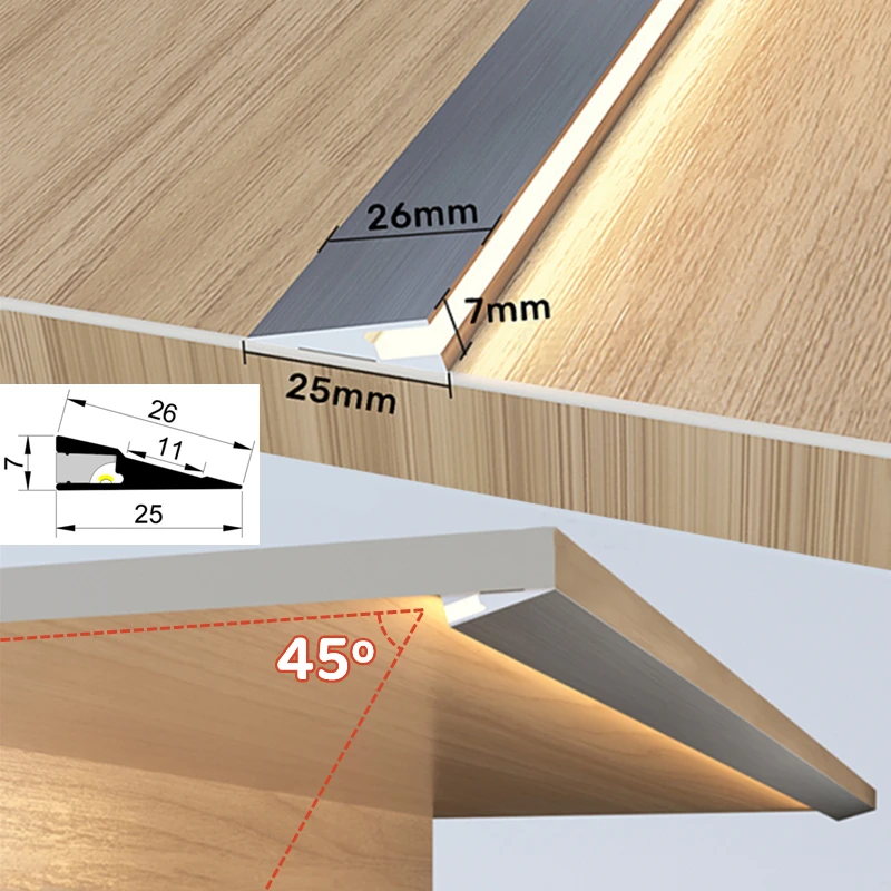 Invisible H7mm LED Oblique Beam Aluminum Profile Surface Mounted Ultra-thin Cabinet Layer Edge Shelf Panel Hard Bar Strip Lights