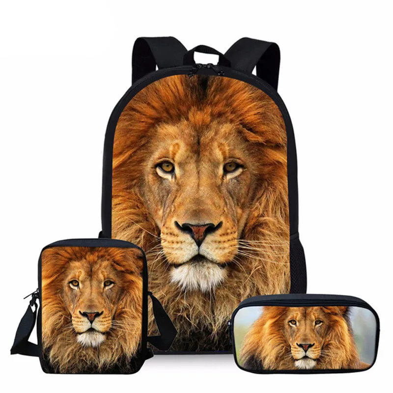 Детский рюкзак 3 шт./компл., сумка для книг с 3D принтом льва, школьный портфель на плечо, детские школьные сумки для девочек-подростков