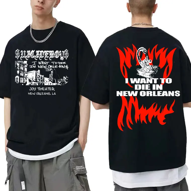 

$uicideboy$ Suicide Boys I Want To Die In New Orleans Music Album Double Sided Print Tshirt Men Hip Hop Oversized Cotton T-shirt