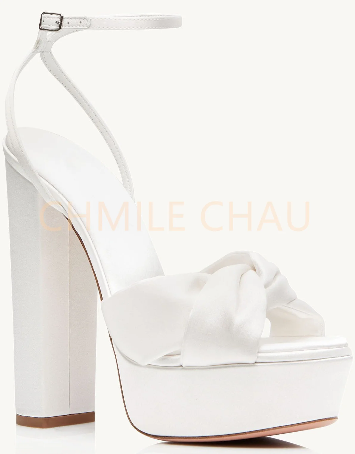 Elegant Luxury Bridals Sandals Women Thick High Heel Ankle Strap Platform Wedding Evening Party Plus Size Designer Shoe 6-CHC-30