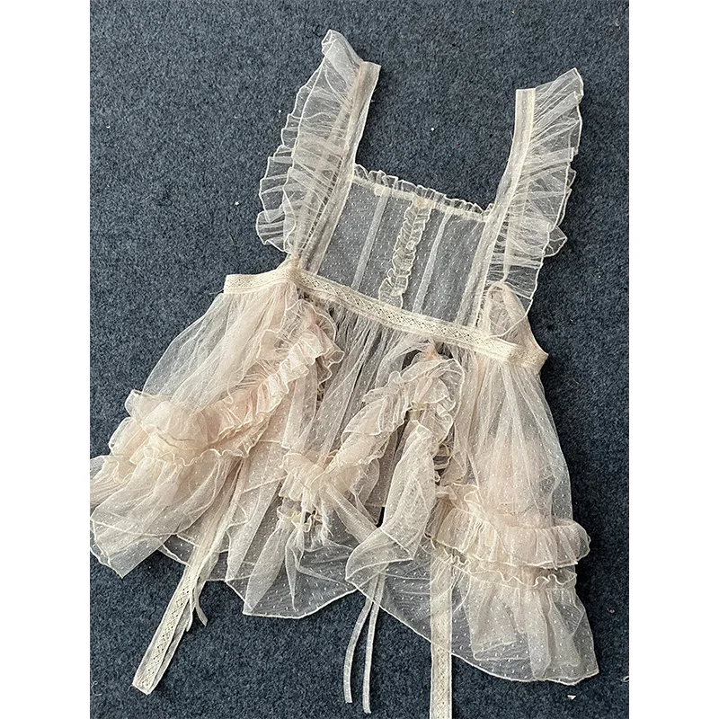 Винтажное платье-накидка в горошек из тюля