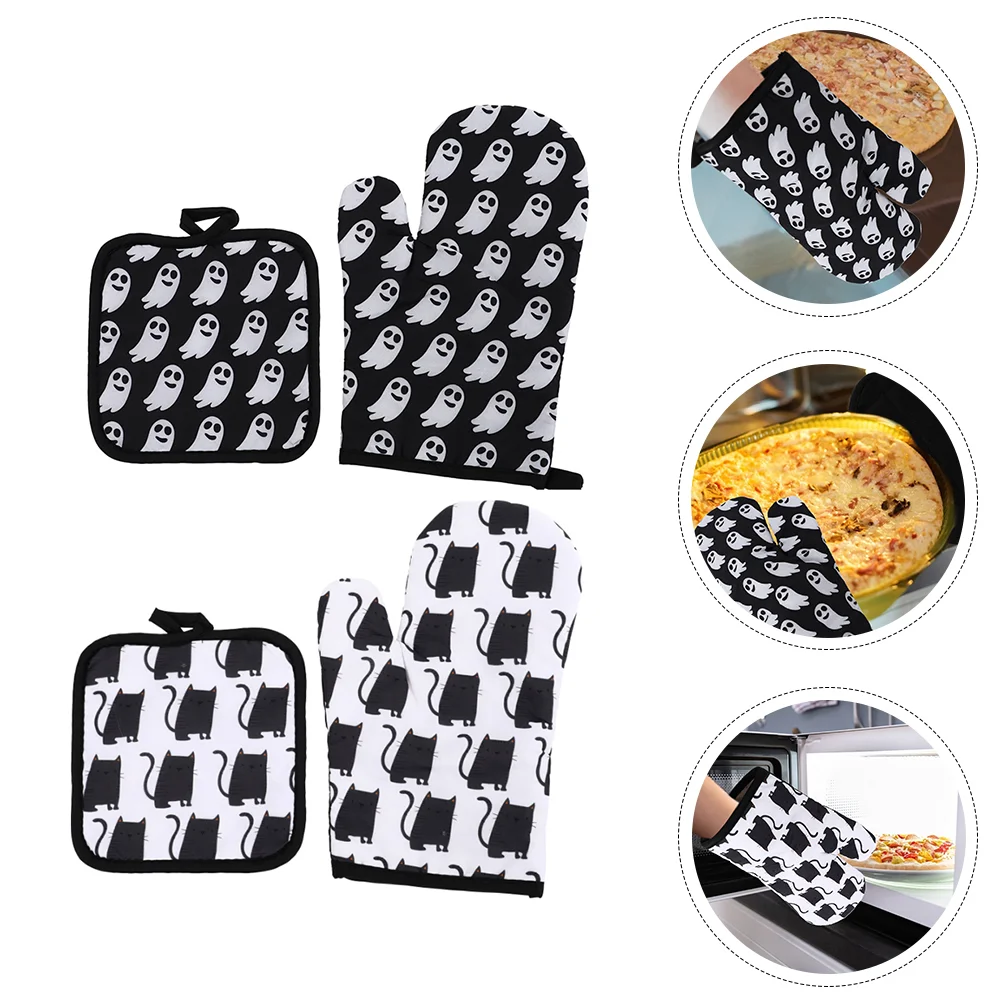 

Oven Mitt Potholders Set Kitchen for Cooking Party Decor 4Pcs