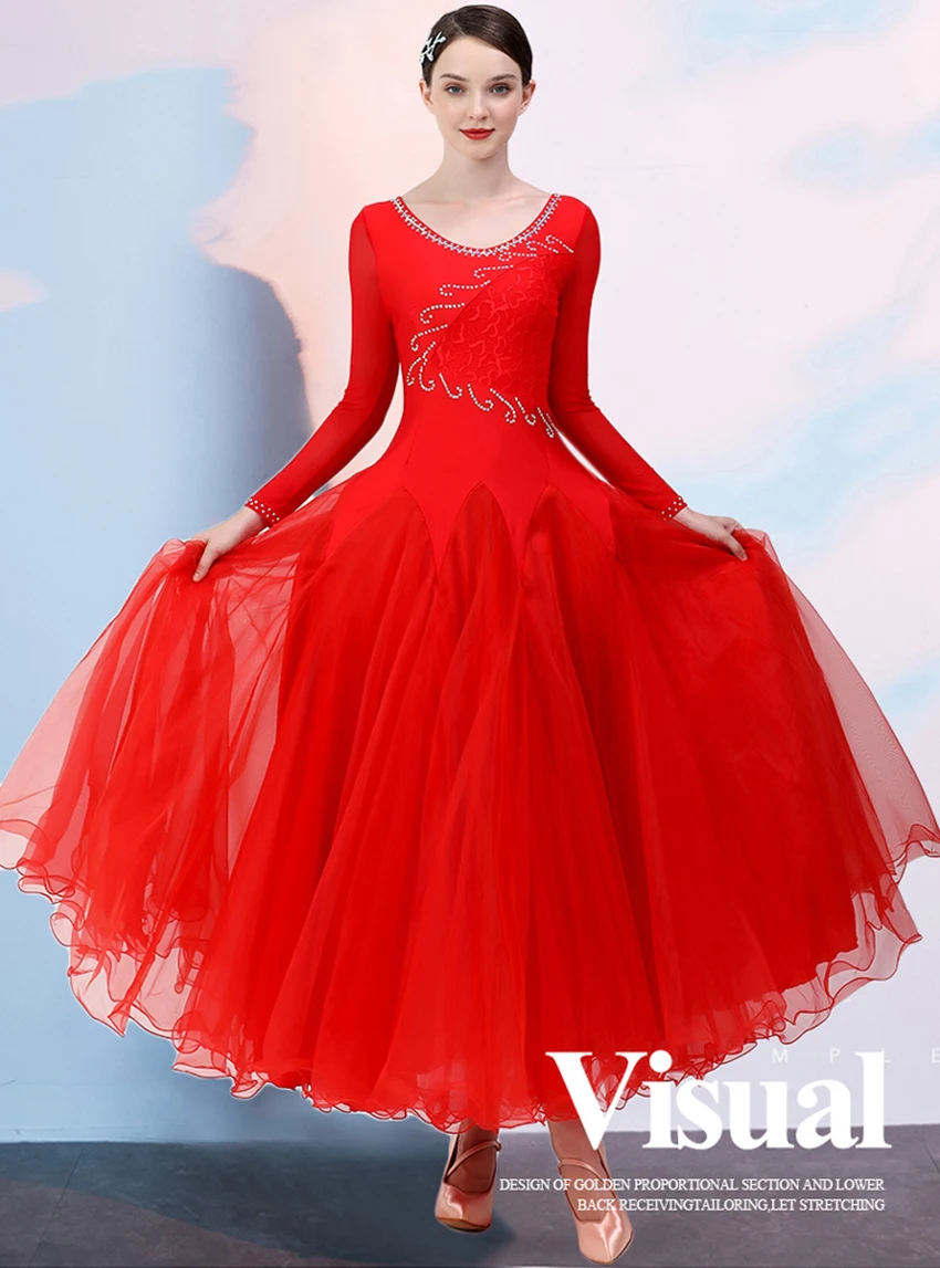 Красное вино Бальные платья для танцев женское платье вальс бахрома стандартное