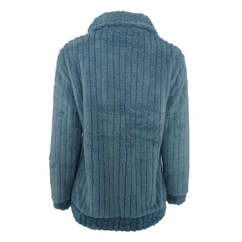 

Женский плюшевый кардиган из искусственного шерсти, модная теплая зимняя куртка с длинным рукавом и отложным воротником, стильная осенняя куртка на молнии