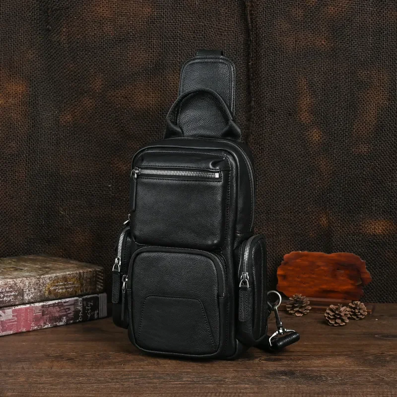 

Genuine Bags Bag Men For Fashion Shoulder Male Crossbody Multifunction Messenger Sling Pack Chest Bag Anti-theft Leather
