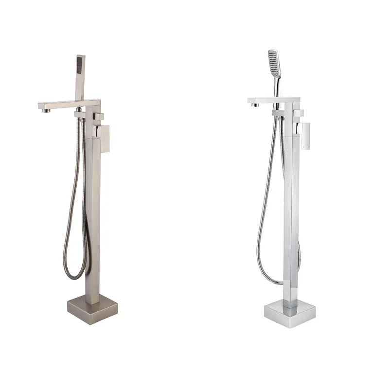 

Chrome Floor-standing Bathtub Faucet Brushed Bathroom Shower 360 Rotation Swivel Spout With ABS Hand Tap Mixer