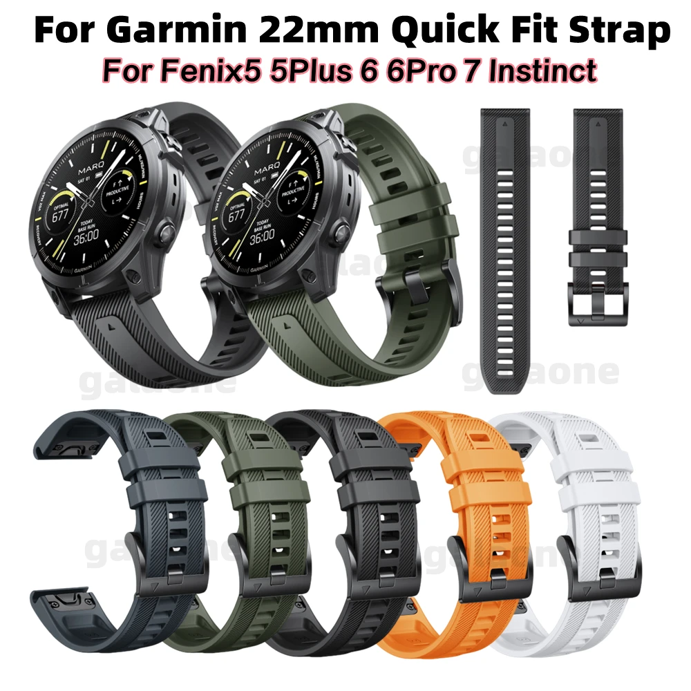 22mm Garmin Soft Silicone Easy Fit Strap Wristband Rubber Bracelet For Fenix5/5Plus/6/6Pro/7/Instinct/955 Replaceable Watch Belt