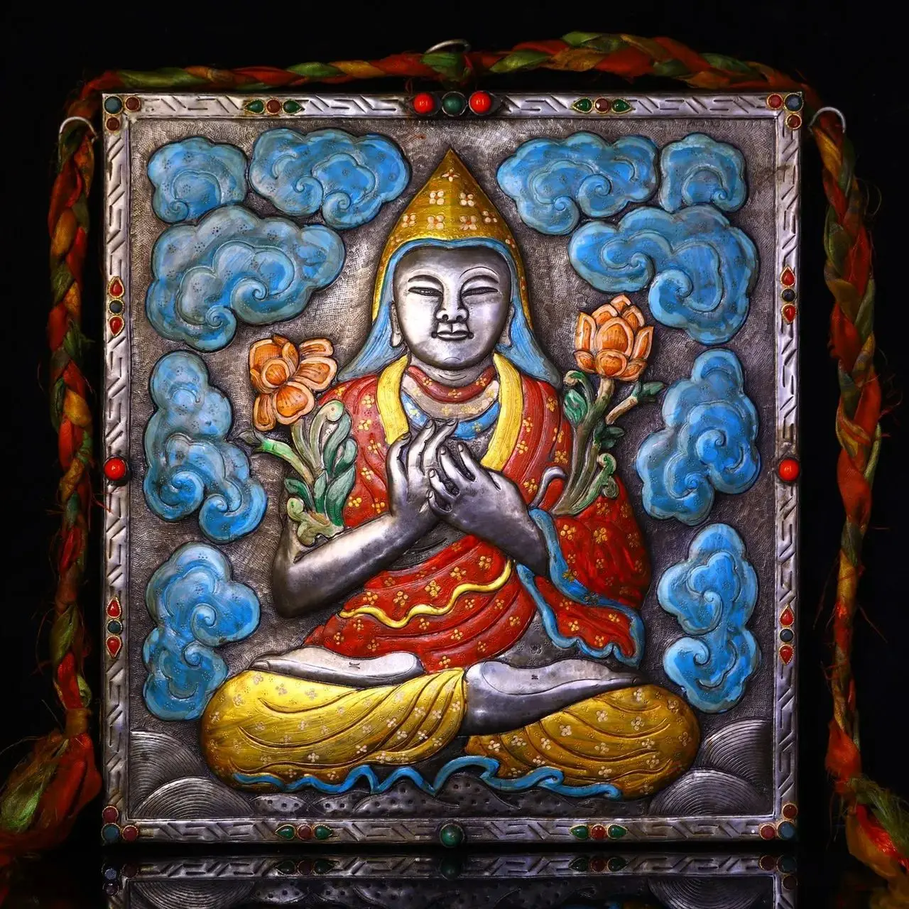 Коллекция тибетских храмов 16 дюймов старые трусики окрашенные в темноте Будда