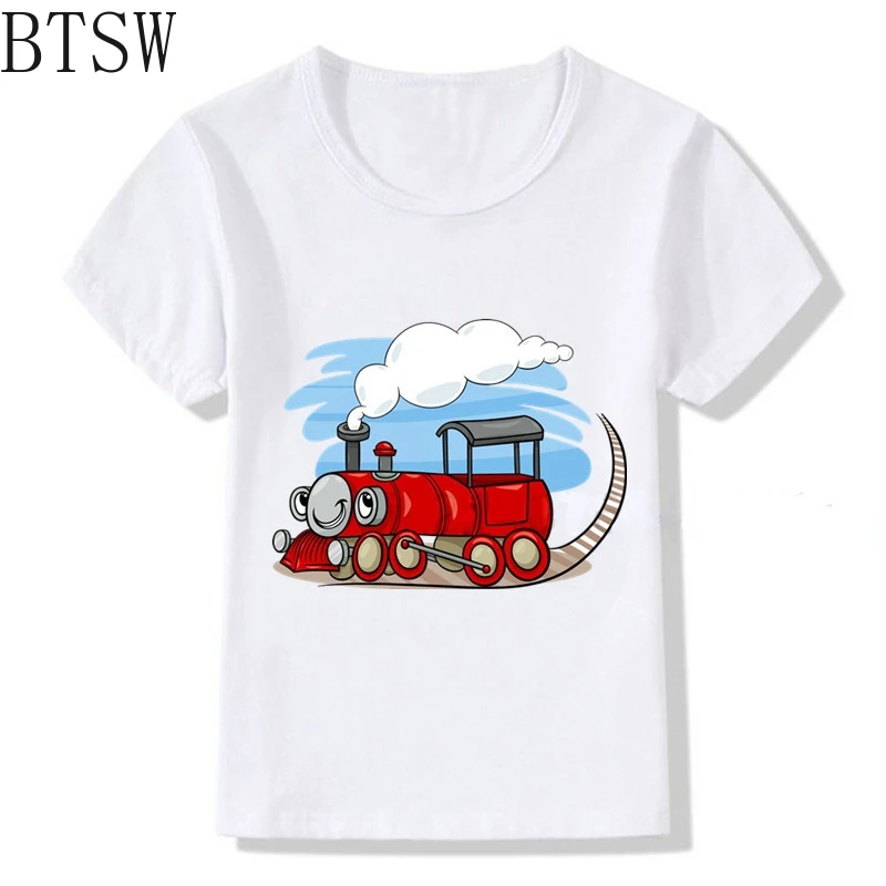 

Train Cute Cartoon Freight Train Baby Boys Favorite Child Clothing White T-shirt Fashion Streetwear Kids T-shirts Plus Size
