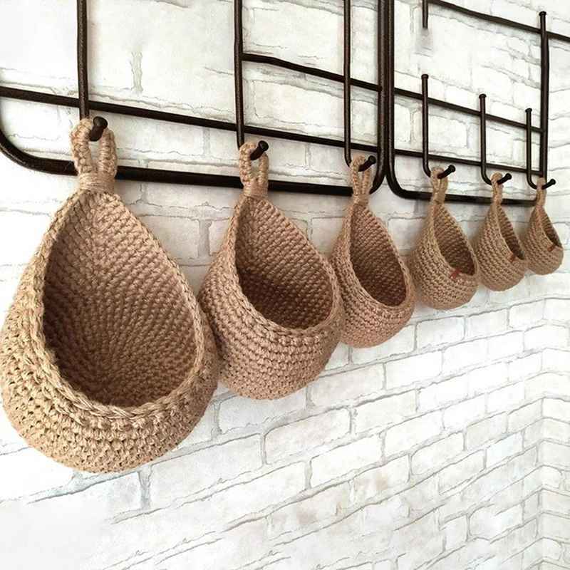 

Натуральные тканые корзины, настенная подвесная корзина для хранения овощей, фруктов, растений, держатель, экономия места, кухонный органай...